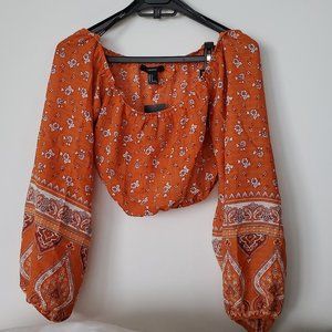 NWT Boho Cropped Puff Sleeve Blouse, S